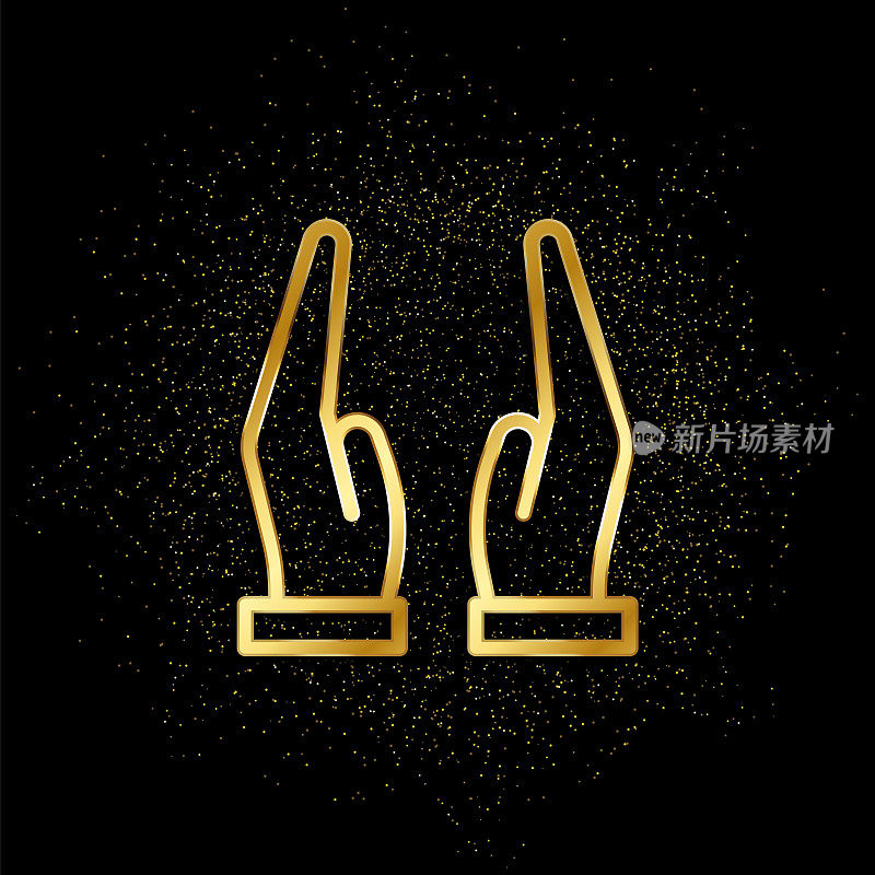 Pray gold icon. Vector illustration of golden particle background.. Spiritual concept vector illustration